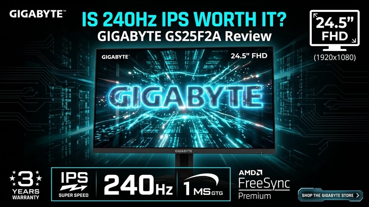 GIGABYTE GS25F2A 24.5" FHD IPS Gaming Monitor – 240Hz, 1ms