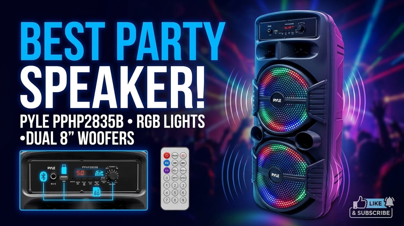 Pyle Portable Bluetooth PA Speaker System – 600W, Dual 8-inch Subwoofers, Party Lights